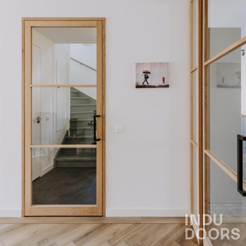 Indudoors Scharnierdeur en wand met glas van eikenhout